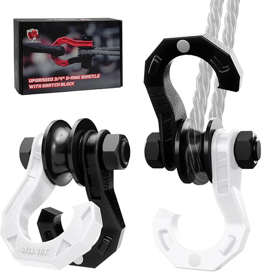 D Ring Separate Shackle with Snatch Block 2 Set, 3/4" Shackles w/Snatch Block Pulley, Heavy Duty Shackle for Towing Winch, Pulley for Off-Road Vehicle Recovery, Truck, ATV, UTV, Blackwhite