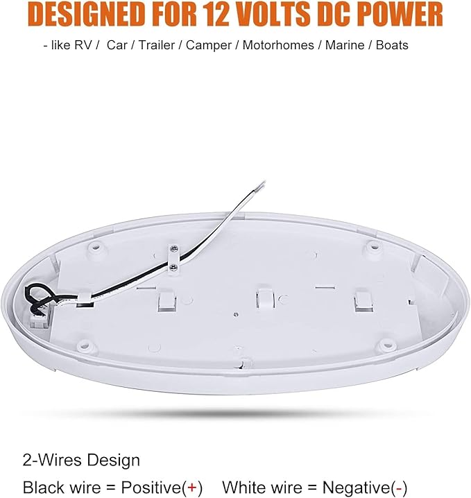 Facon 12V LED RV Dome Light with Switch, Length: 9-1/4'', DDS01-608-CW, Large Oval Pancake Interior Lighting Fixture for RV Motorhomes Camper Caravan Trailer Boat