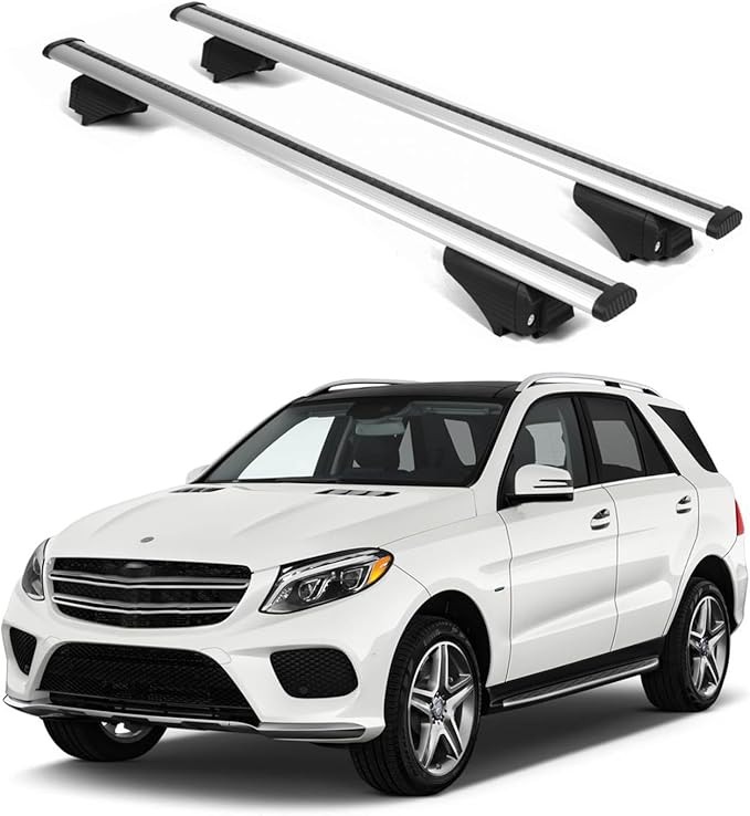 ERKUL Roof Rack Cross Bars for Mercedes Benz GLE (W166) 2015-2019 | Aluminum Crossbars with Anti Theft Lock for Rooftop | Compatible with Raised Rails - Silver