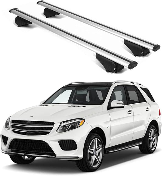 ERKUL Roof Rack Cross Bars for Mercedes Benz GLE (W166) 2015-2019 | Aluminum Crossbars with Anti Theft Lock for Rooftop | Compatible with Raised Rails - Silver