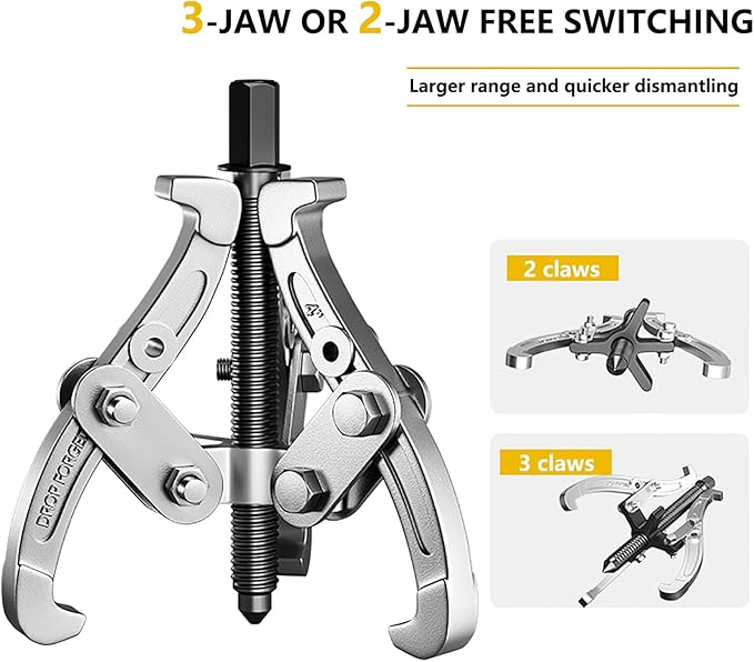 Heavy Duty 3 Jaw Gear Puller, 10'' 12'' 14'' 16'' 2 Jaw or 3 Jaw Pulley Puller Tool, Ideal for pulling hubs, flanges, gears, pulleys, flywheels, and bearings off of shafts, Carbon Steel Pulling Horse(