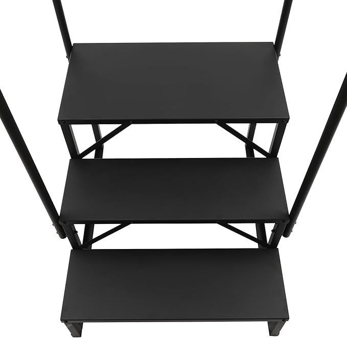 3 Step RV Stairs with Handrails - Hot Tub Steps Portable Mobile Home Stairs for RV, Travel Trailer, Camper Outdoor (Black)