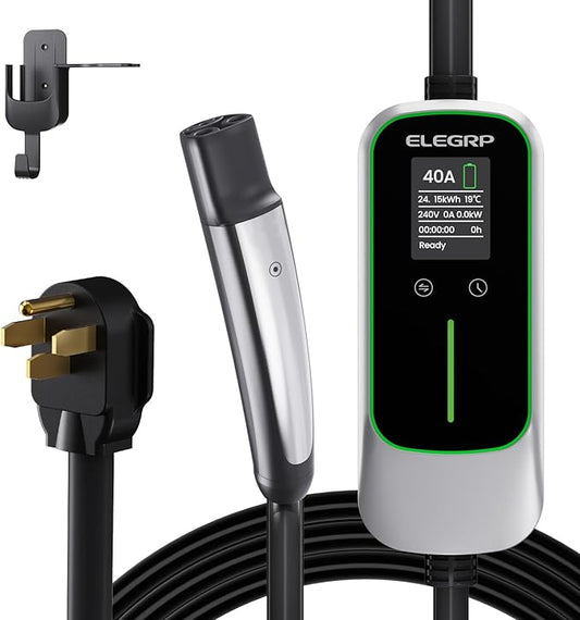 ELEGRP Tesla Level 2 EV Charger, 40A ETL Certified 9.6kW NACS Home & Wall Electric Car Charger with NEMA 14-50 Plug, PBE & LCR Tech, 25FT Cable for Tesla Model Y/3/X/S