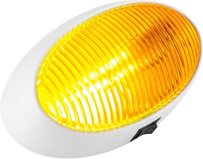 Lumitronics RV 12V LED Oval Porch Utility Light with On/Off Switch, Clear & Amber Lenses For Motorhomes, Campers, Trailers, 5th Wheels (White)