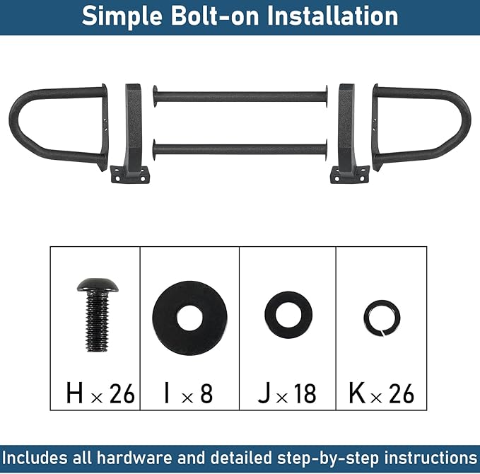 Hooke Road Bronco Bull Bar Grille Grill Brush Guard Impact Frame Bumper for 2021-2025 Ford Bronco 2/4 Doors (Only Fit Factory Modular Steel Bumper)