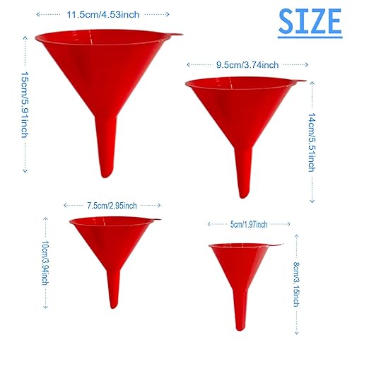 5 Pcs Plastic Oil Funnels for Automotive Use Set, Large Flexible Fuel Funnel, Wide Mouth Fuel Funnels with Detachable Spout and Filter for Water, Gasoline, Coolant, Engine Oil Transfer