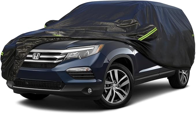 KouKou Waterproof SUV Car Cover Suitable for Honda Pilot from 2002 to 2025, 7 Layers Windproof All Weather Waterproof Outdoor Cover Sun Rain UV Dust Snow Protection. Black