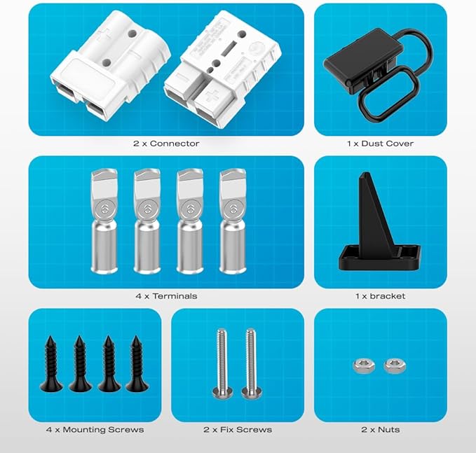 Anderson Connector, 50AMP 6-12 Gauge Battery Quick Connect/Disconnect Connector Kit 600V with Mounting Bracket Waterproof Cap for RV Truck Winch(2 Pack) Gray