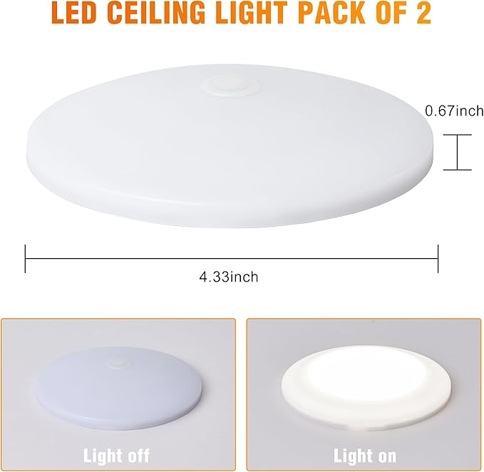 Facon 4.5" LED RV Puck Light Surface Mount - 2Pack, SY-SM45 12V RV Dome Light with Switch, 370LM Daylight White (6000K), Ideal for RVs, Motorhomes, Campers, Marine Vehicles
