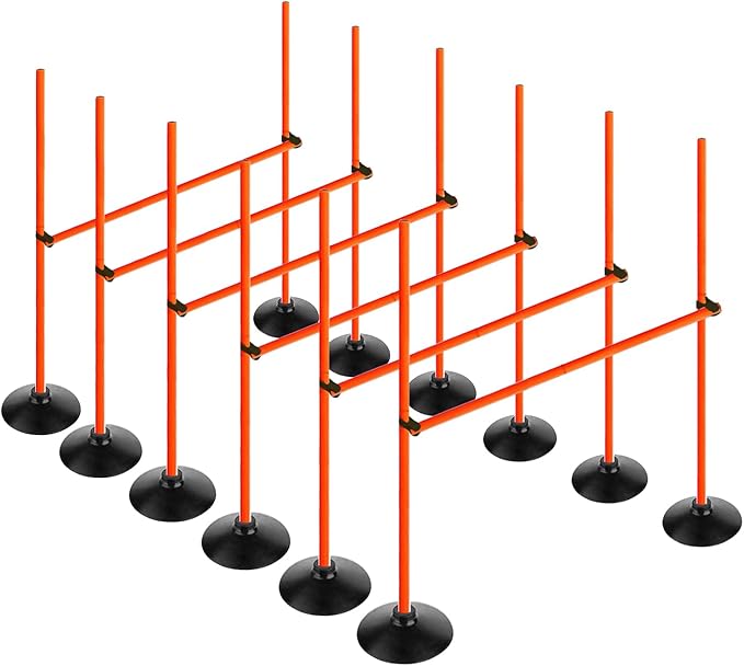 Orange Adjustable Height Agility Hurdle Set Multi-Function Soccer Trainning Pole Set Coaching Sticks with Rubber Base
