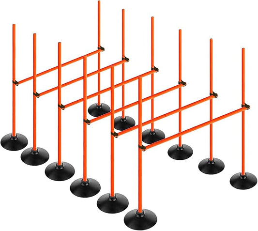 Orange Adjustable Height Agility Hurdle Set Multi-Function Soccer Trainning Pole Set Coaching Sticks with Rubber Base