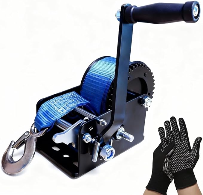 SYLPHID 3500lbs Heavy Duty Boat Trailer Winch with 32FT Strap, Portable Hand Crank Winch for Boat, Truck, Trailer, RV, ATV, Jet Ski (3500Lbs with 32FT Strap)