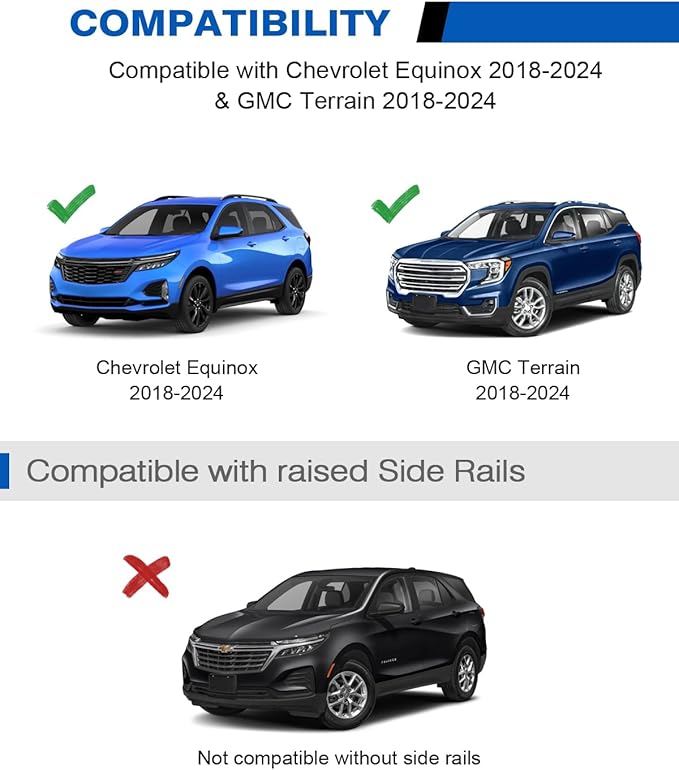 220lbs Roof Rack Cross Bars Compatible with Chevy Chevrolet Equinox 2018-2024 & GMC Terrain 2018-2024, Heavy Duty All-Metal Aluminum Roof Rails Crossbars Cargo Canoe Black Luggage