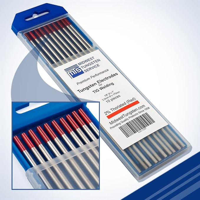Midwest Tungsten Service TIG Welding Tungsten Electrodes 10-Pack (Red - 2% Thoriated Tungsten (WT20/EWth-2), 1/8")