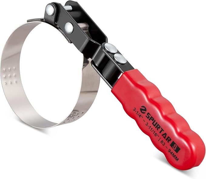 Spurtar Small Oil Filter Wrench, Swivel Oil Filter Removal Tool, Fits Filters 3-1/4" to 3-11/16" (83-94mm) for 4S Shop Auto Repair Mechanic DIY Generator Small Engine