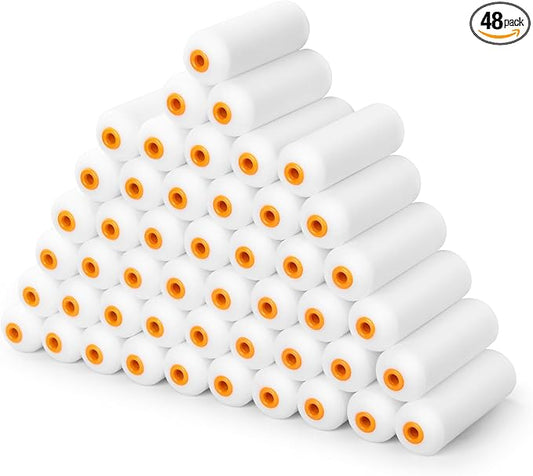 VOOMEY Foam Paint Roller,Small Paint Rollers 4 inch,White Paint Roller Covers,48 Pack,Perfect for Refinish Small Corners,Such as Tables, Window Edges, Fences,Cupboards