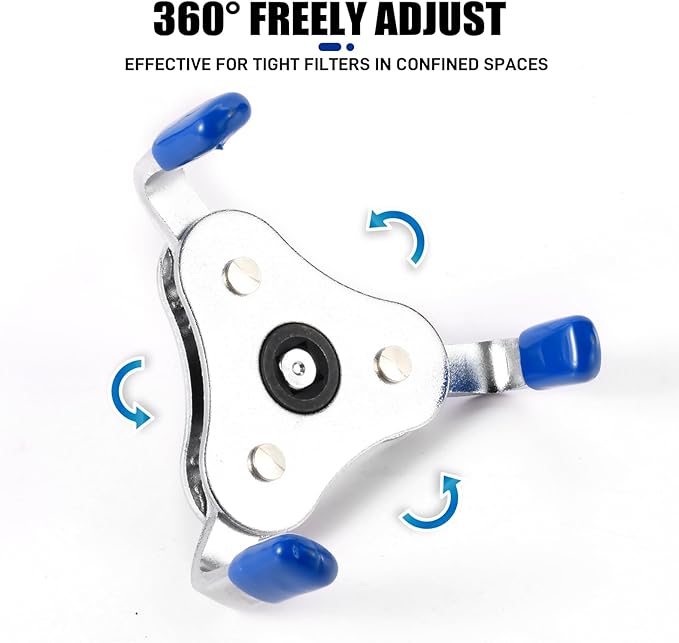 Universal Oil Filter Wrench 3 Jaw Adjustment Oil Filter Removal Tool (2-3/8" to 3-3/4") with 1/2" and 3/8" Square Drive Socket for Car Truck SUV Motorcycle Oil Filter Removal Tool