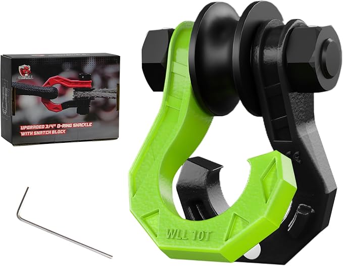 D Ring Separate Shackle with Snatch Block, 3/4" Easy Open Shackles w/Snatch Block Pulley, Heavy Duty Shackle for Towing Winch, Pulley for Off-Road Vehicle Recovery, Truck, ATV, UTV, Blackgreen