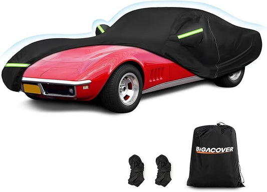 for C3 Corvette Car Cover Waterproof, Sun Heat Protection Outdoor Full Car Covers with Driver Side Zipper Windproof Heavy Duty All Weather Fit for C3 1968-1982 Chevy Corvette,Not for Rear Wing