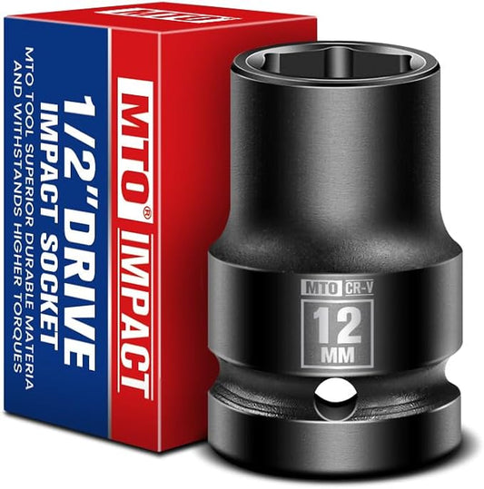 MTO 1/2" Drive 12mm Shallow Impact Socket, 6-Point Metric Socket for Automotive Maintaince, CR-V Steel Meets ANSI Standards