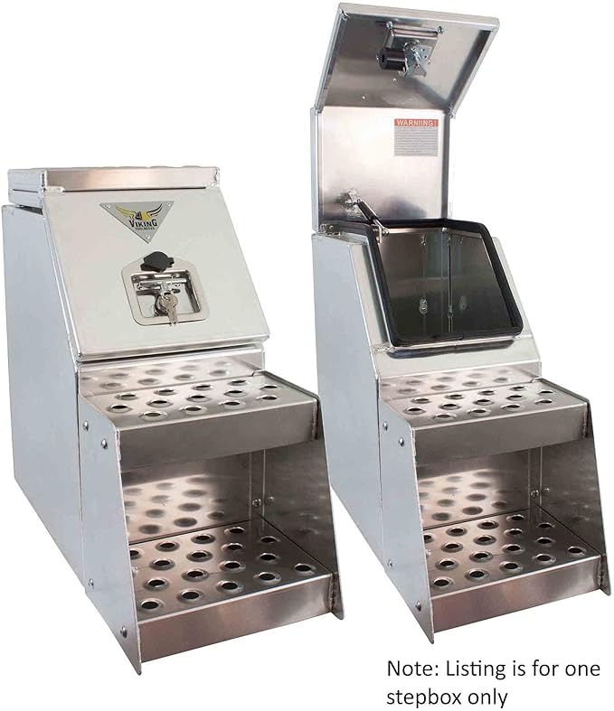 Mytee Products 24.5"x28.4"x12" Aluminum Side Mount Semi Truck Tool Box with Saddle Step Open Wide Design & T-Handle Latch Lock - Heavy Duty Weather Tight Step Tool Box for Flatbed Trailer