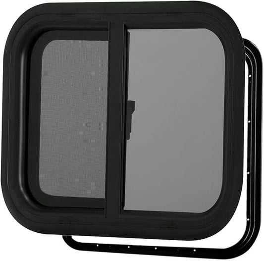 ProFlex RV Horizontal Sliding Window 18" W x 15" H – Heavy Duty Ultra Thick 5mm Tempered Glass, RV Camper Windows Replacement with Trim for 1-1/2’’ Wall Thickness – Easy Installation, DOT Certified