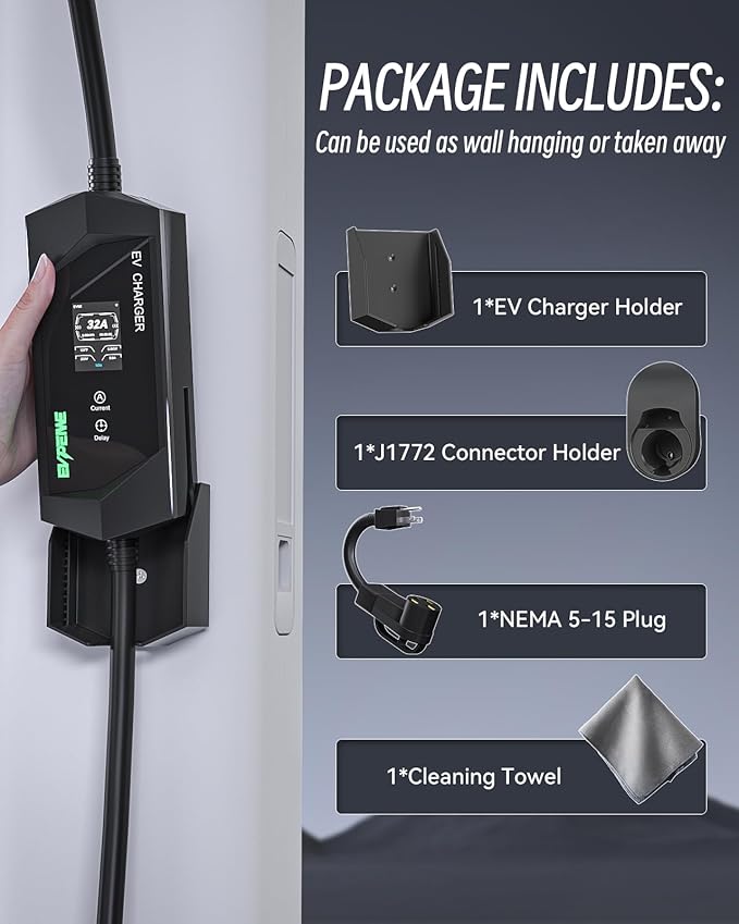 Level 1/2 EV Charger for SAE J1772, 32A 110-240V Portable EV Charger with NEMA 14-50/NEMA 5-15 Plug, 25ft Cable ETL Listed Electric Vehicle Charger for J1772 Electric Cars