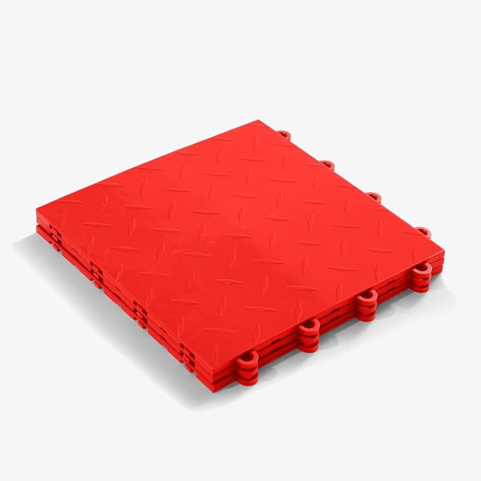 FlooringInc's Nitro 12"x12" Snap-Together Garage Floor Tiles, Non-Slip Interlocking Plastic Floor Mat, Diamond Pattern, Victory Red, 1 Tile, 1 Sq/Ft