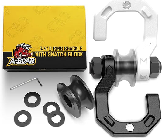 Separate D-Ring Shackle with Pulley Block, Towing Winch Snatch Block & 3/4" Separate D-Ring Shackle 2in1 Set, 57320lbs(26T) Breaking Strength, for Recovery, Blackwhite