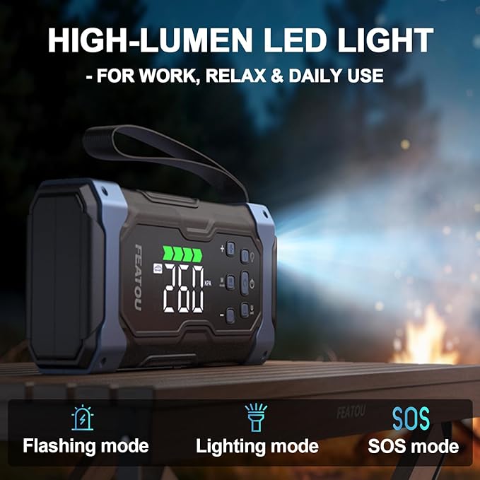 High-Power 9000A Jump Starter with Air Compressor, 12V Car Battery Jump Starter, Portable Jump Box for Car(All Gas/14L Diesel) with Tire Inflator, 30W Fast Charge, Forced Boost, Smart Battery Jumper