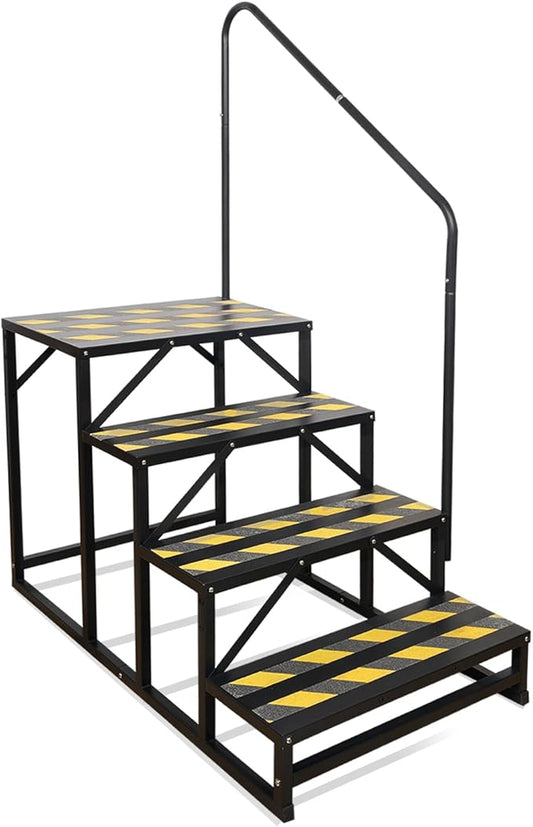 4 Step RV Stairs, Hot Tub Steps, Outdoor Spa Step Ladder with Handrail,Portable Economy 5th Wheel Stair for Travel Trailer, Motor Home, Camper and Porch with Non-Skid Tapes