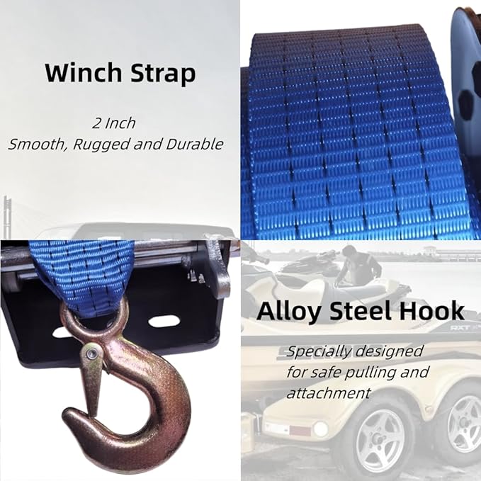 SYLPHID 1200lbs Heavy Duty Boat Trailer Winch with 26FT Strap, Portable Hand Crank Winch for Boat, Truck, Trailer, RV, ATV, Jet Ski (1200Lbs with 26FT Strap)