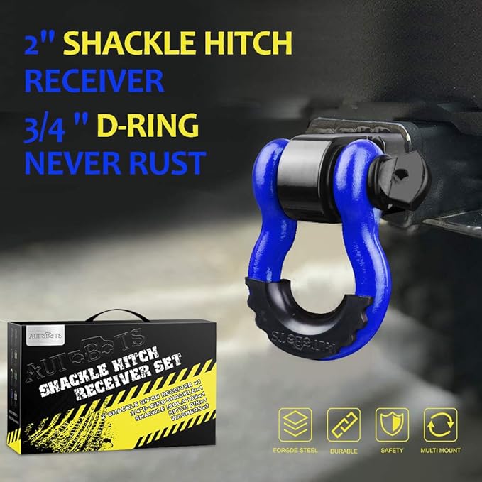 AUTOBOTS Tow Hitch Receiver 2", 45,000 Lbs Break Strength Shackle Hitch Receiver with 5/8" Screw Pin, 3/4 Shackle, Towing Accessories for Vehicle Trailer Recovery Off-Road Blue&Black