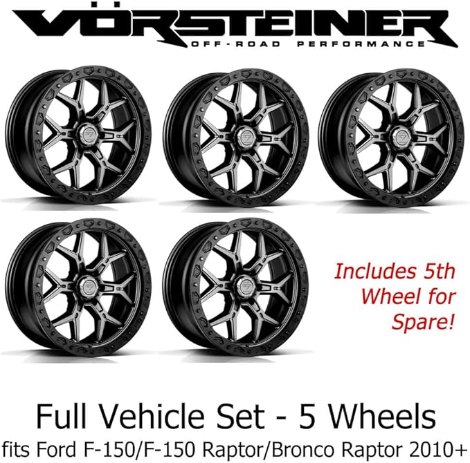 Vorsteiner Offroad VR-601BL 20x9 Coal Black Truck Wheel Set fits Ford F-150/F-150 Raptor/Bronco Raptor 2010+ (5 Wheels Included)
