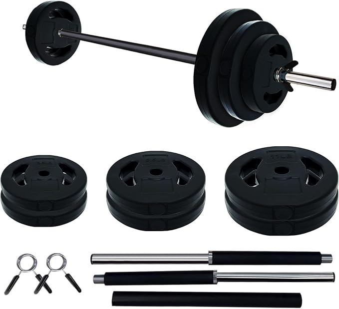 40 LBS Adjustable Barbell for Lifting, Barbell Weight Set with Round PU Coated Plates & 51 Inch Bar, Cardio Pump Set, Adjustable Free Weights for Home Gym Strength Training
