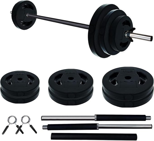 40 LBS Adjustable Barbell for Lifting, Barbell Weight Set with Round PU Coated Plates & 51 Inch Bar, Cardio Pump Set, Adjustable Free Weights for Home Gym Strength Training