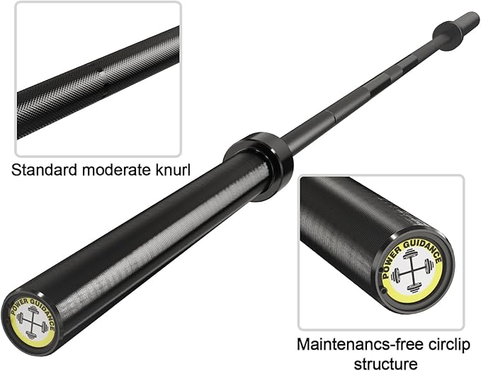 POWER GUIDANCE Olympic Barbell Solid Bar, 7ft Strength Training Bar for Weightlifting, Home Fitness, 1600-Pound Capacity
