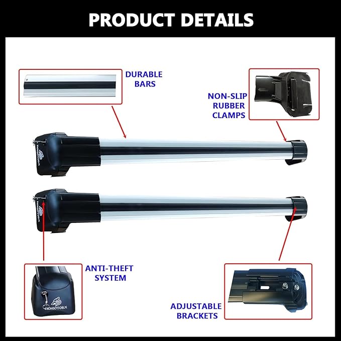 ROKIOTOEX Roof Rack Crossbars - Fit 2007-2012 Santa Fe Flush Side Rail - Panoramic Sunroof - 220LBs Load Bar - Metal Locking Cap- Easy Install & Adjusting - Wind Noise Reduction Strips Silver Cougar