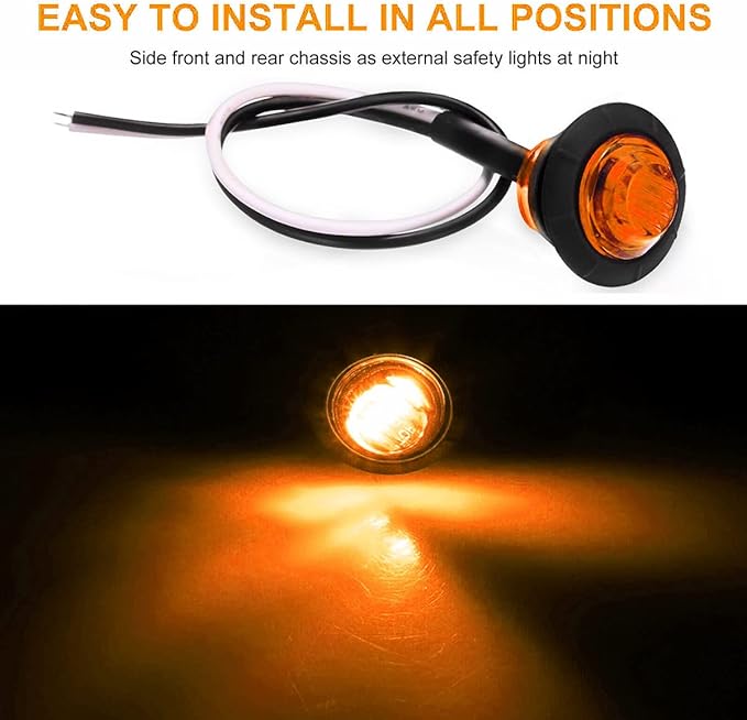 KEING 10 Amber + 10 Red Sealed Waterproof 3/4 Inch Mini Round LED Bullet Side Marker Clearance Lamp Indicator Light Brake Stop Lamp 12V for Trailer Truck Bus Pickup Van ATV RV Lorry Caravan