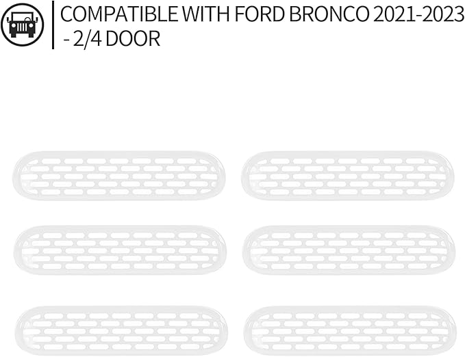 Front Grill Mesh Grille Inserts Cover Frame Trims Kit 6Pcs Fit for Ford Bronco 2021-2024 2/4 Door Exterior Accessories (White)