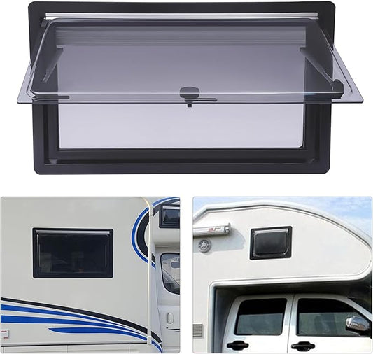 900 × 500 mm(35.4 × 19.7In) RV Caravan Camper Windows Replacement, Top Hinged Push Out Window Trailer External Push Window RV Trailer Vent Hatch Skylight