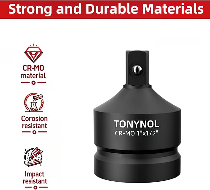 Impact Socket Adapter 1/2" F to 1" M,Cr-Mo Steel, Enhances Impact Driver Conversions, For Auto and Construction Use.