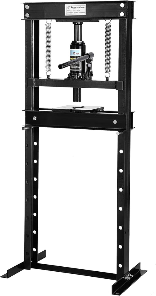 12 Ton H Frame Hydraulic Shop Press,Heavy Duty Garage Floor Press with Adjustable Height Stamping Plates,Built in Relief Valve for Bending Straightening Bearings u Joints Car Repair Professional Use