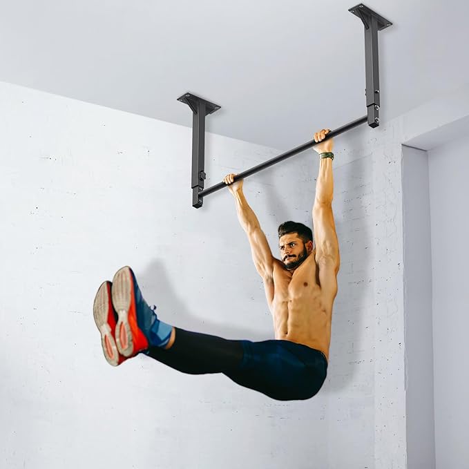 Kipika 48" Ceiling Mounted Pull Up Bar, Heavy Duty Multi-Grip Chin Up Bar,Mounted Pull Up Bar, Adjustable Height, Pull Up Bands for Chin Ups & Body Stretching, Ideal for Home Gym and Strength Training