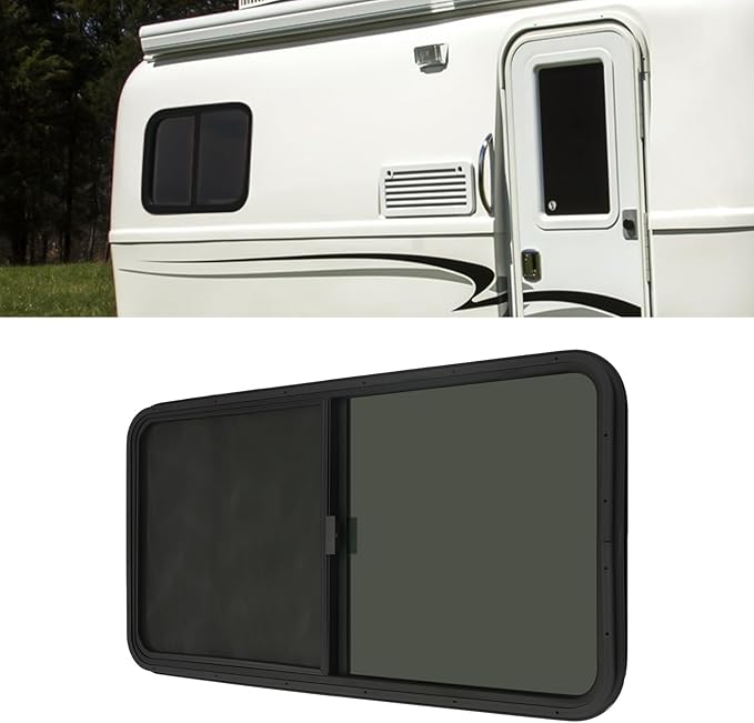 RV Window, Teardrop Horizontal Slide Black RV Window, Vertical Sliding RV Window 24" W X 20" H Horizontal Sliding Window Camper Trailer Window Horizontal Sliding Replacement Glass W/Trim Ring