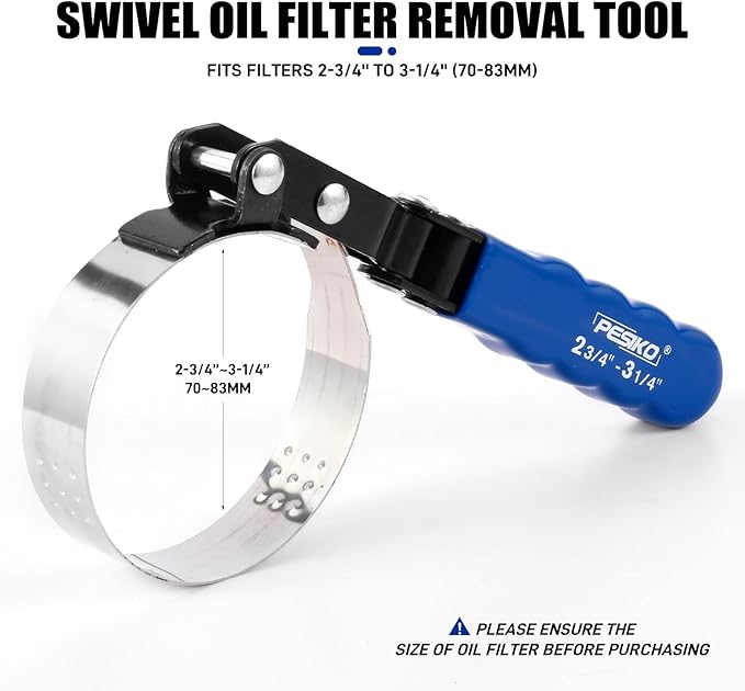 Small Swivel Oil Filter Wrench, Oil Fliter Removal Tool Fit 2-3/4" to 3-1/4" (70-83mm) Filters for Easily Remove Oil Filter