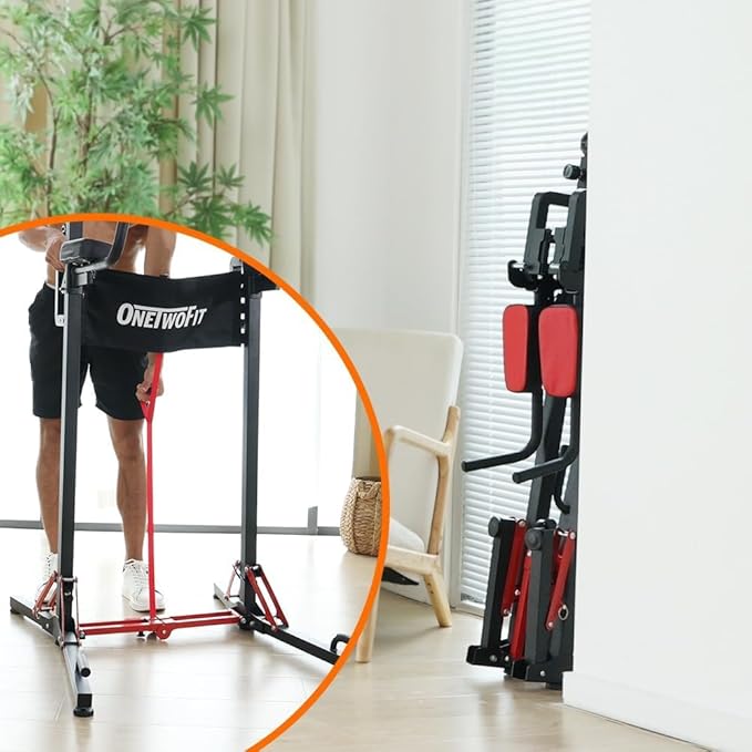 ONETWOFIT Foldable Power Tower Pull Up Bar Station, Multi-Function Adjustable Height Dip Station for Home Gym Workout, Strength Training Fitness Equipment, Pull Up Stand