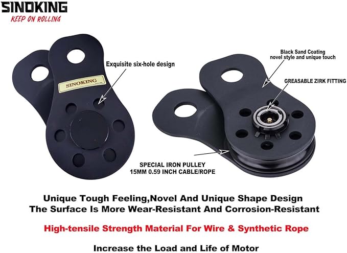 SINOKING Winch Snatch Block 22000lbs/10T Max Load, Heavy Duty Rope Pulley&Recovery Vehicle Easily,Winch Accessories,Universal Snatch Block for winches.Black Textured Coating.