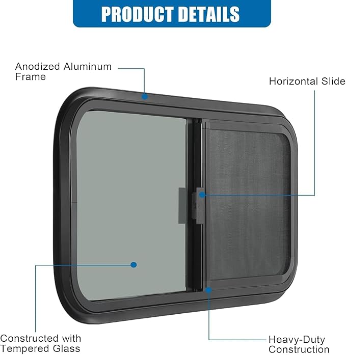 2 Pack Horizontal RV Window, 30" W x 20" H Tinted Sliding RV Window with Net Screen and Trim Ring, Suitable for 15/16" or 1-3/8" and Slightly Thicker Up to 1/16" Walls, DOT Approved