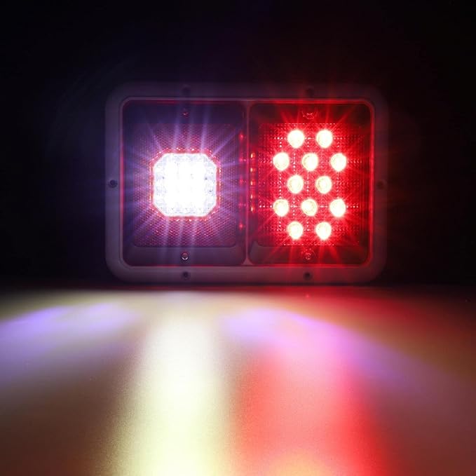 Partsam 2x Horizontal Mount Dual Stop Turn Tail Backup Reverse Lights 33 LED Surface Mount RV Double Led Taillight 12V IP67 White Base w Gasket